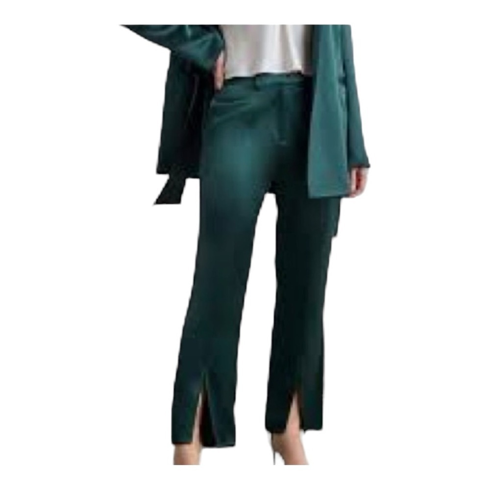 Lattelier Emerald Green Satin Seamed Ankle Slit Trouser Pants Size Small
